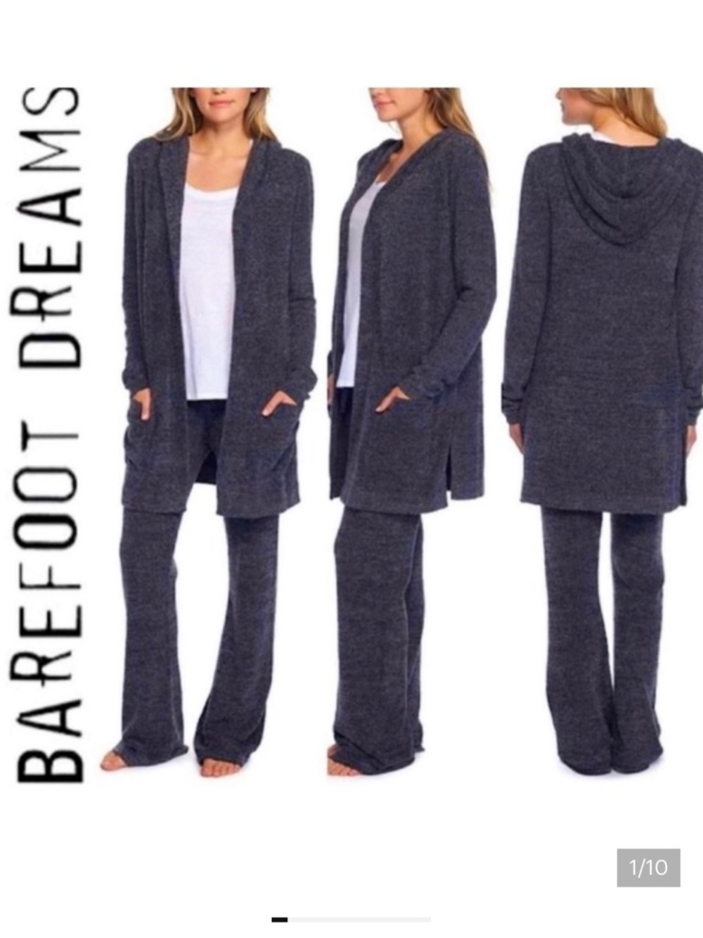 NWT Barefoot Dreams CozyChic Lite Resort Cardigan w/Hood in Indigo sz XS/S